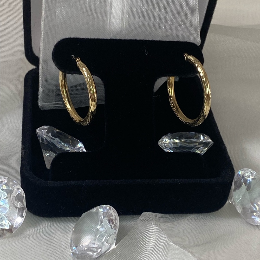 14K YELLOW GOLD diamond cut hoop earrings 1” REAL GOLD - Picture 6 of 11